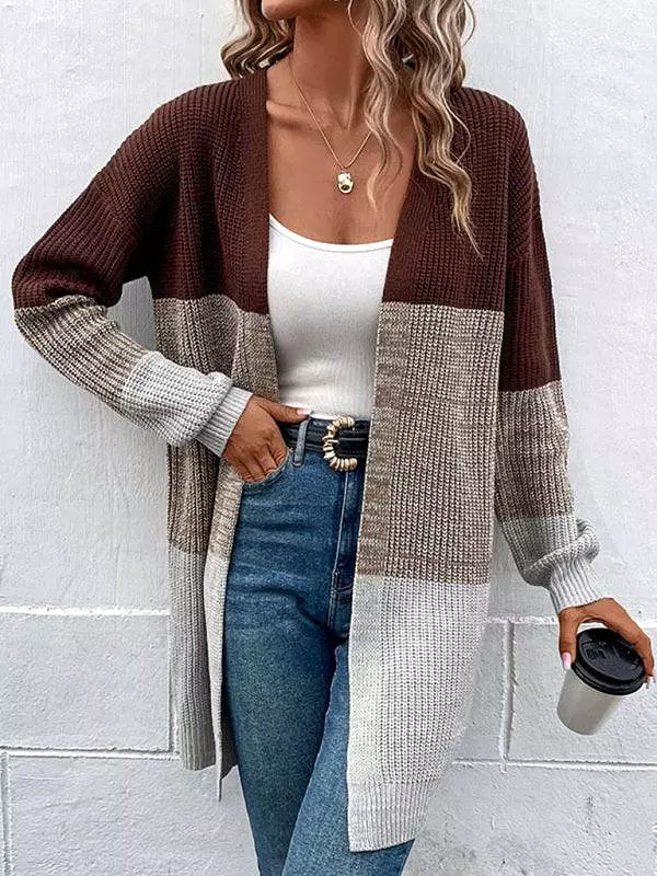 Color-Blocking Women Cardigan Sweater