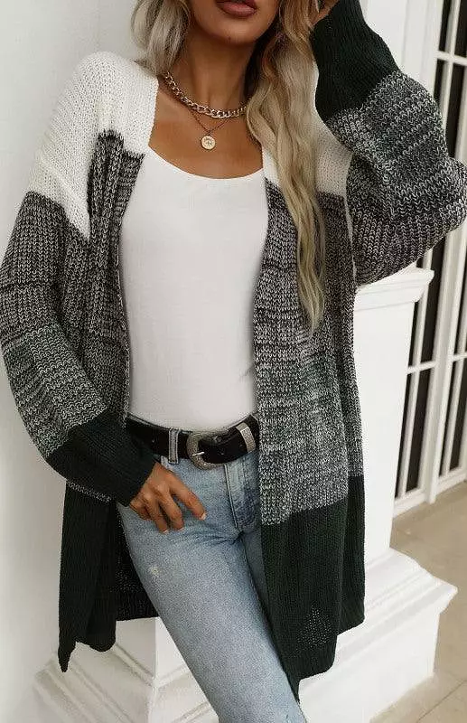 Contrast Color Women Cardigan Sweater