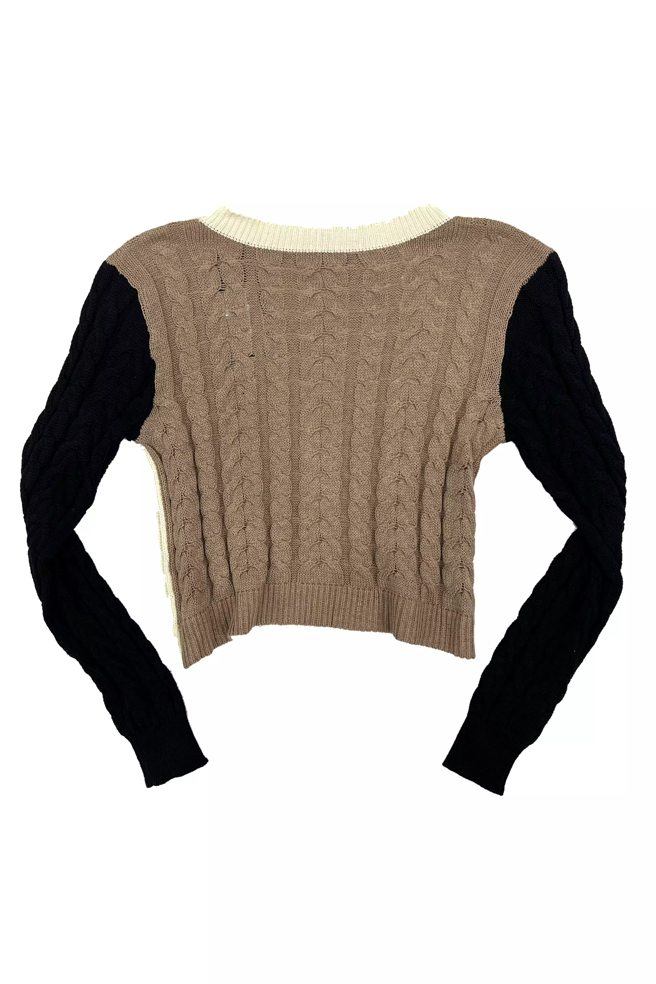 Cream black mocha colorblock sweater