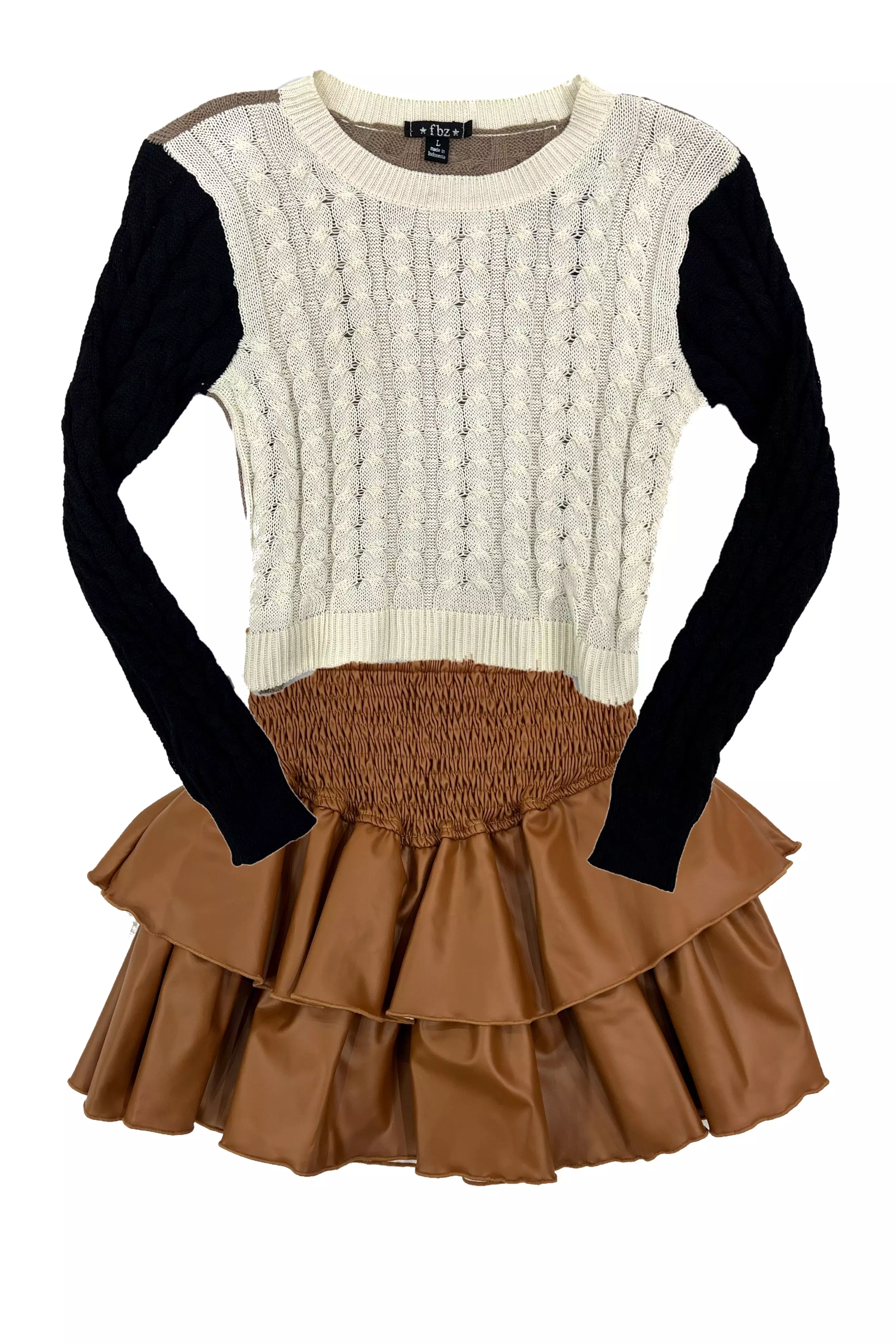 Cream black mocha colorblock sweater