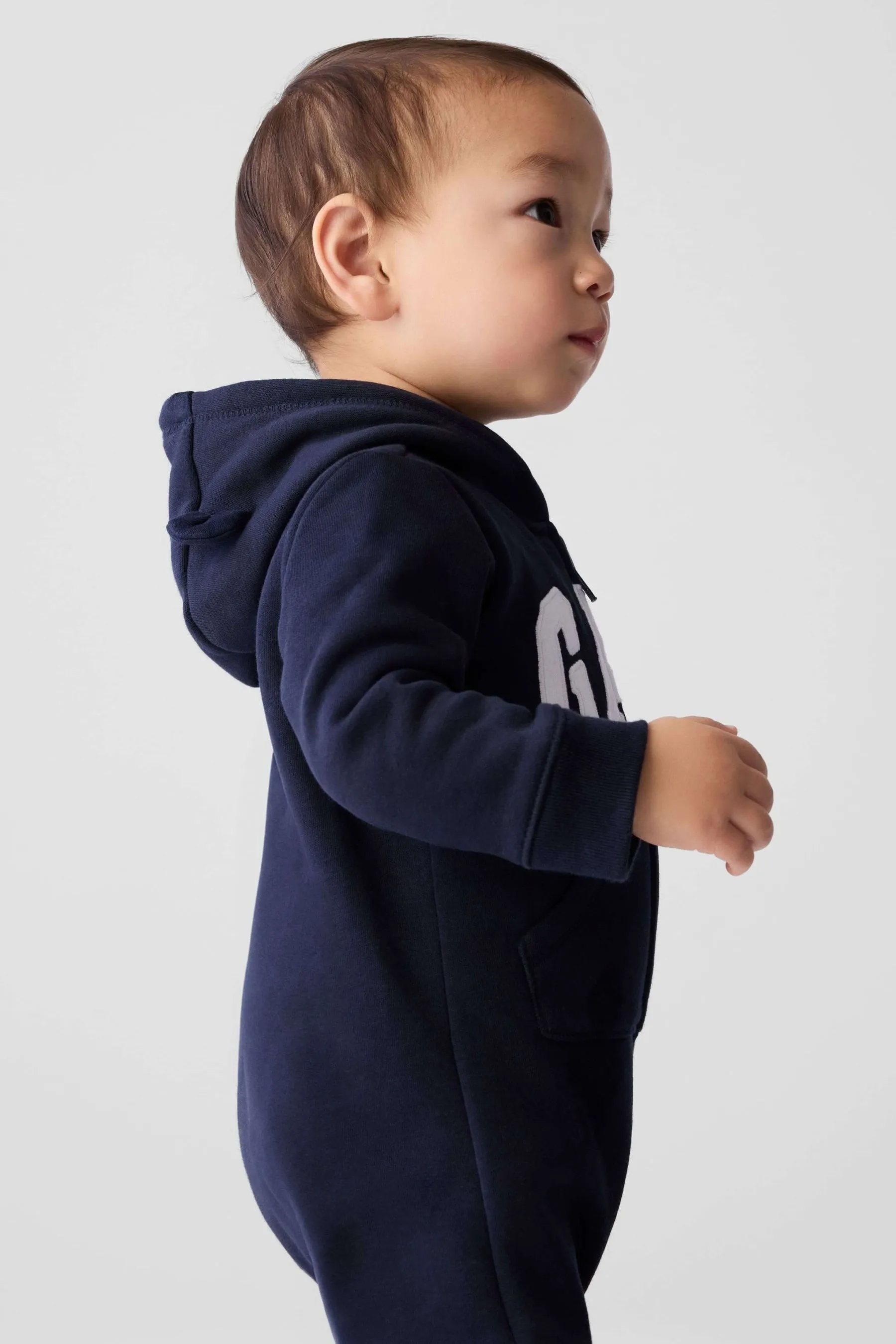 Dark Blue Logo Zip Hooded All in One (Newborn - 24mths)