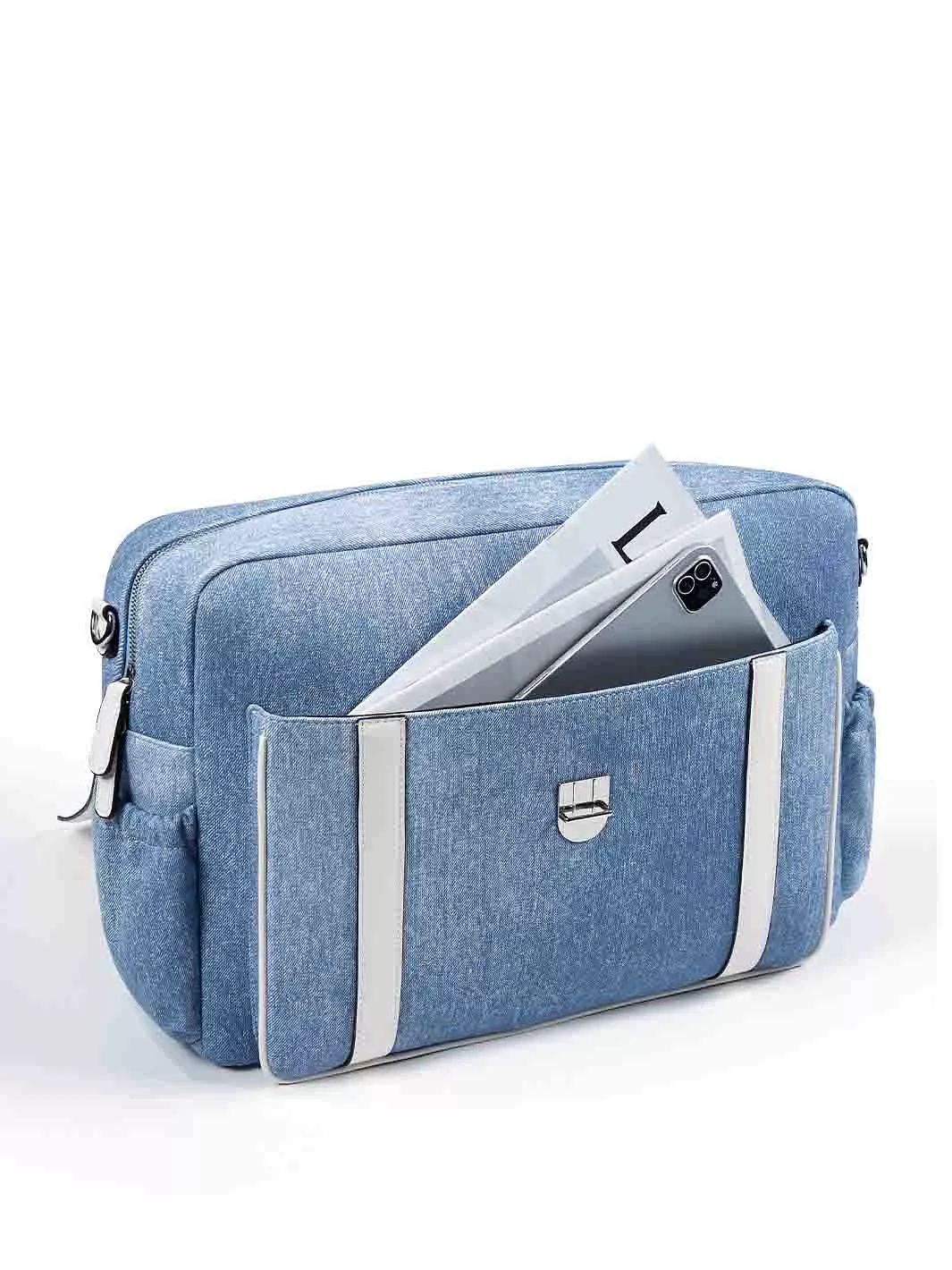 Denim-Inspired PU Fabric 15.6-Inch Briefcase