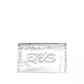 Embroidered Leather Coin Wallet in Silver