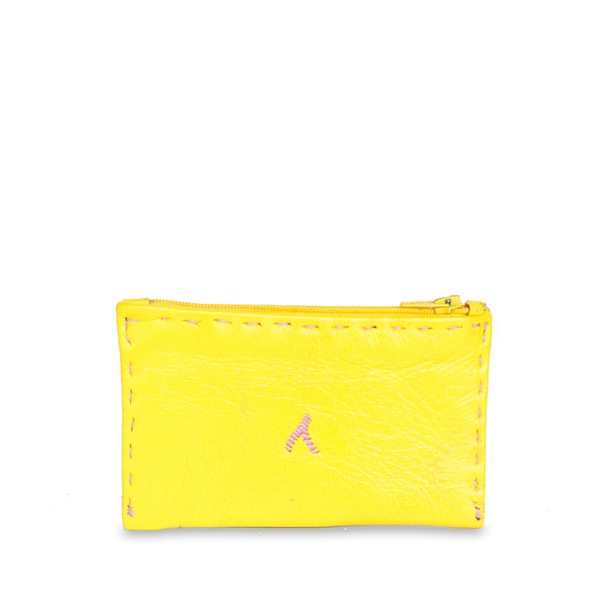 Embroidered Leather Coin Wallet in Yellow, Rosé