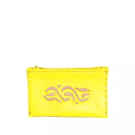 Embroidered Leather Coin Wallet in Yellow, Rosé