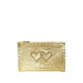 Embroidered Leather Coin Wallet *Love Edition* in Gold