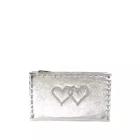 Embroidered Leather Coin Wallet *Love Edition* in Silver