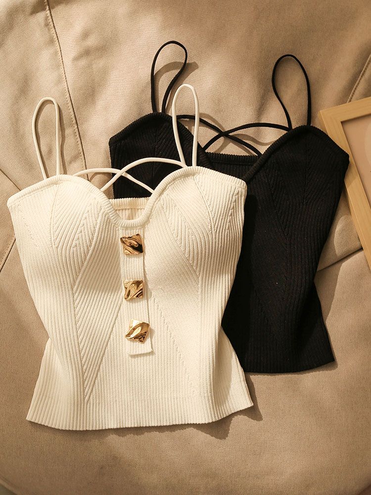 French Style Cross-knit Suspender Women's Summer Wear Sexy Beauty Camisole Slim High-end Bottom Bandeau Top