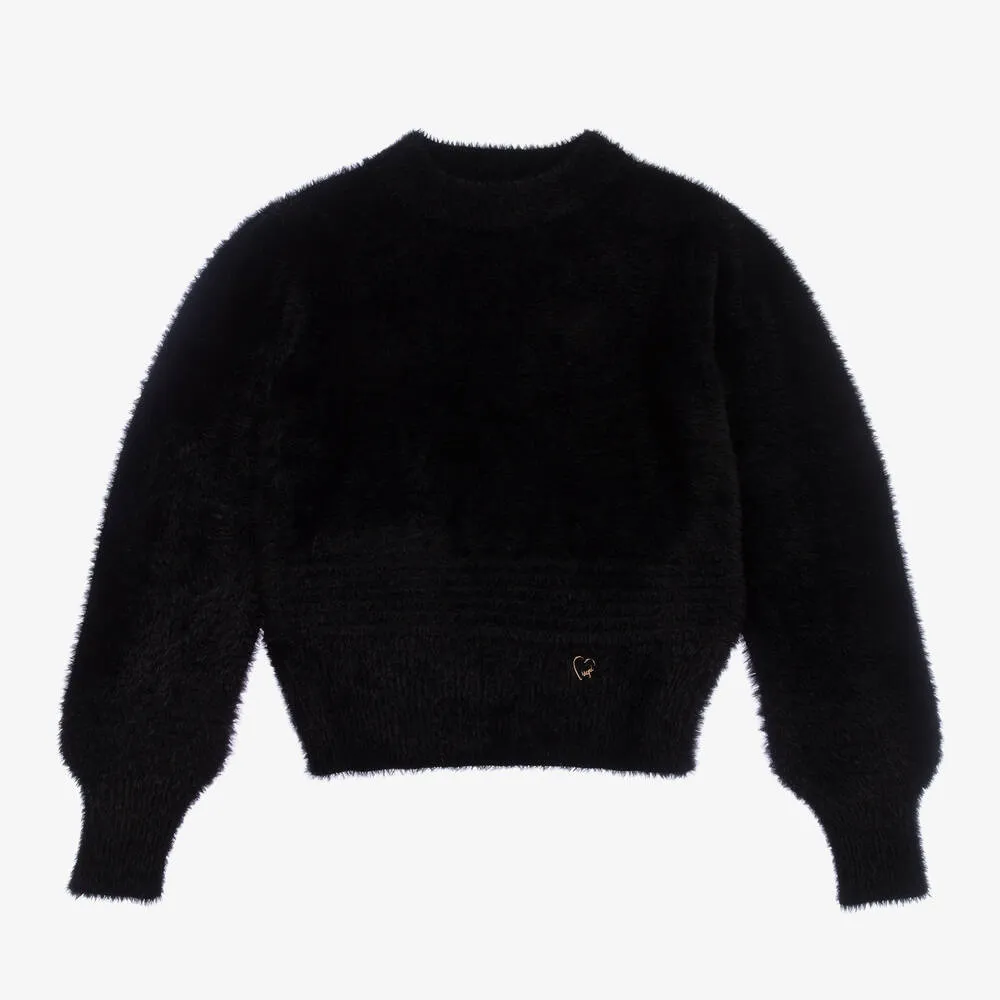 Girls Black Fluffy Sweater