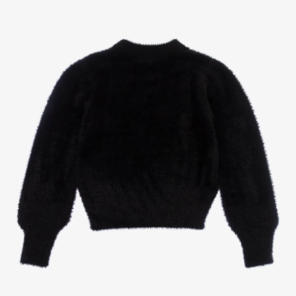 Girls Black Fluffy Sweater