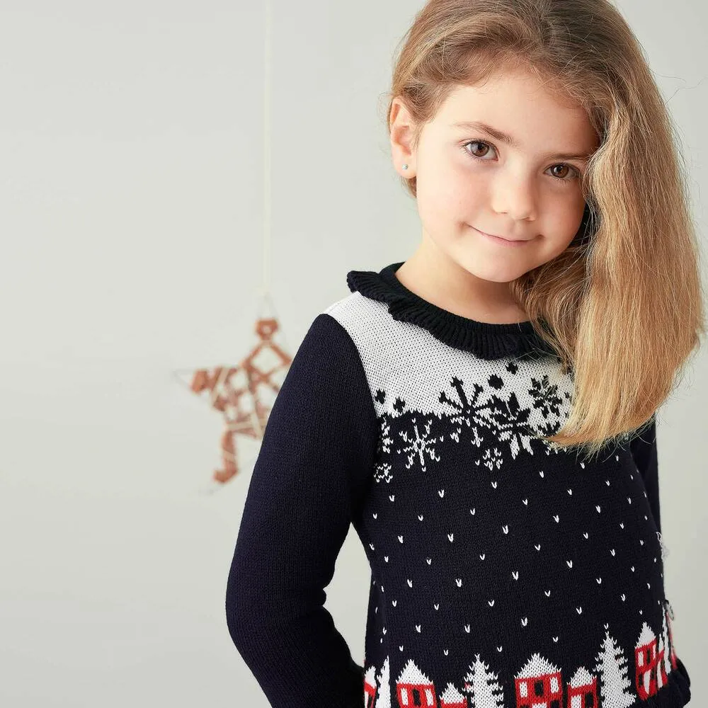 Girls Blue Festive Sweater