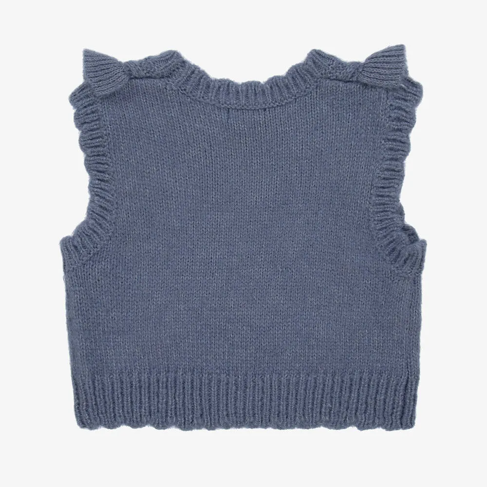 Girls Blue Knitted Sweater Vest