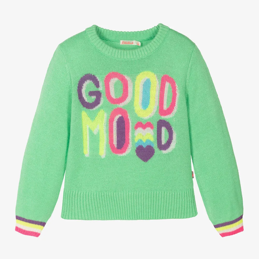 Girls Green Knitted Heart Sweater