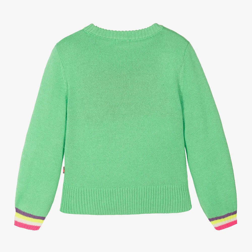 Girls Green Knitted Heart Sweater