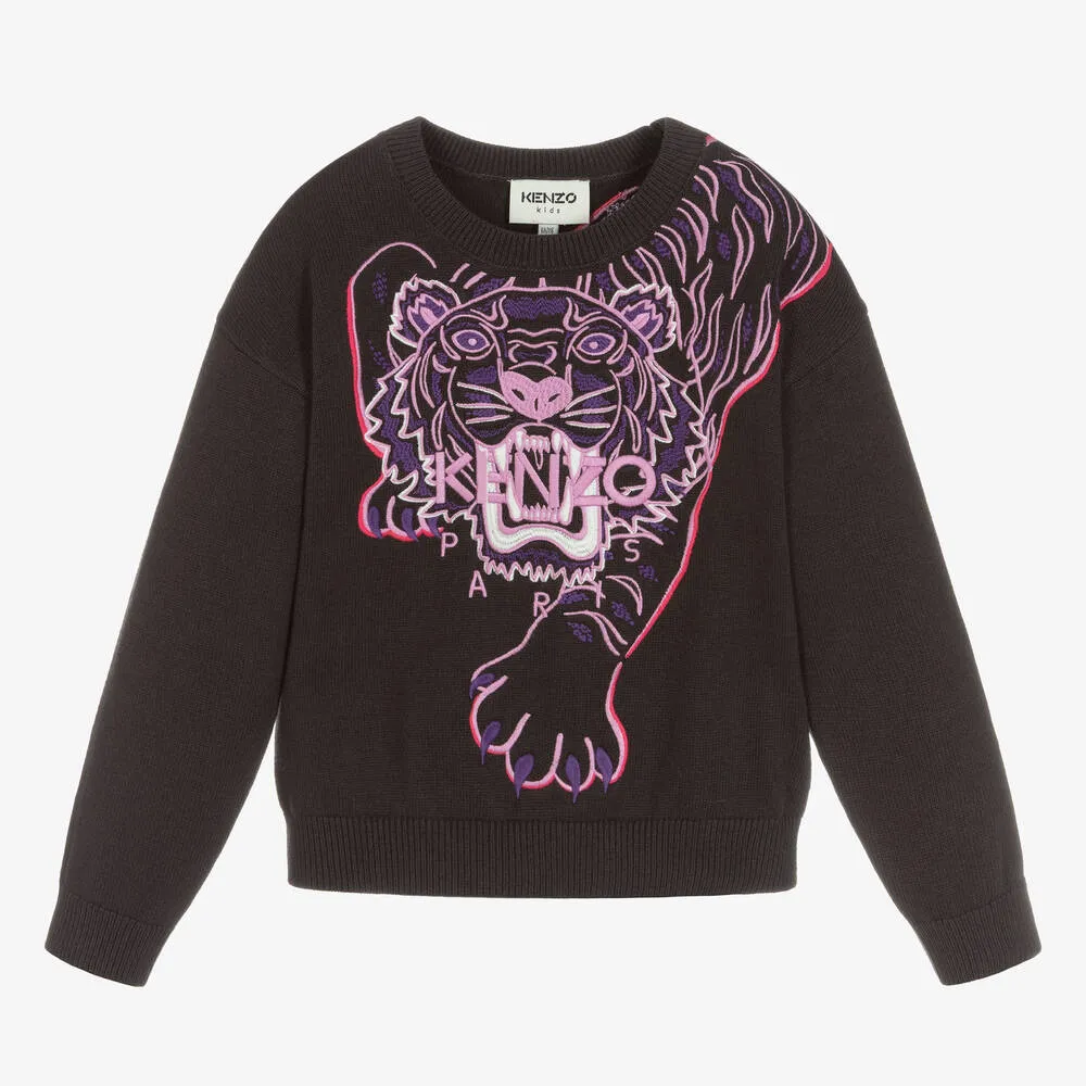 Girls Grey Tiger Sweater