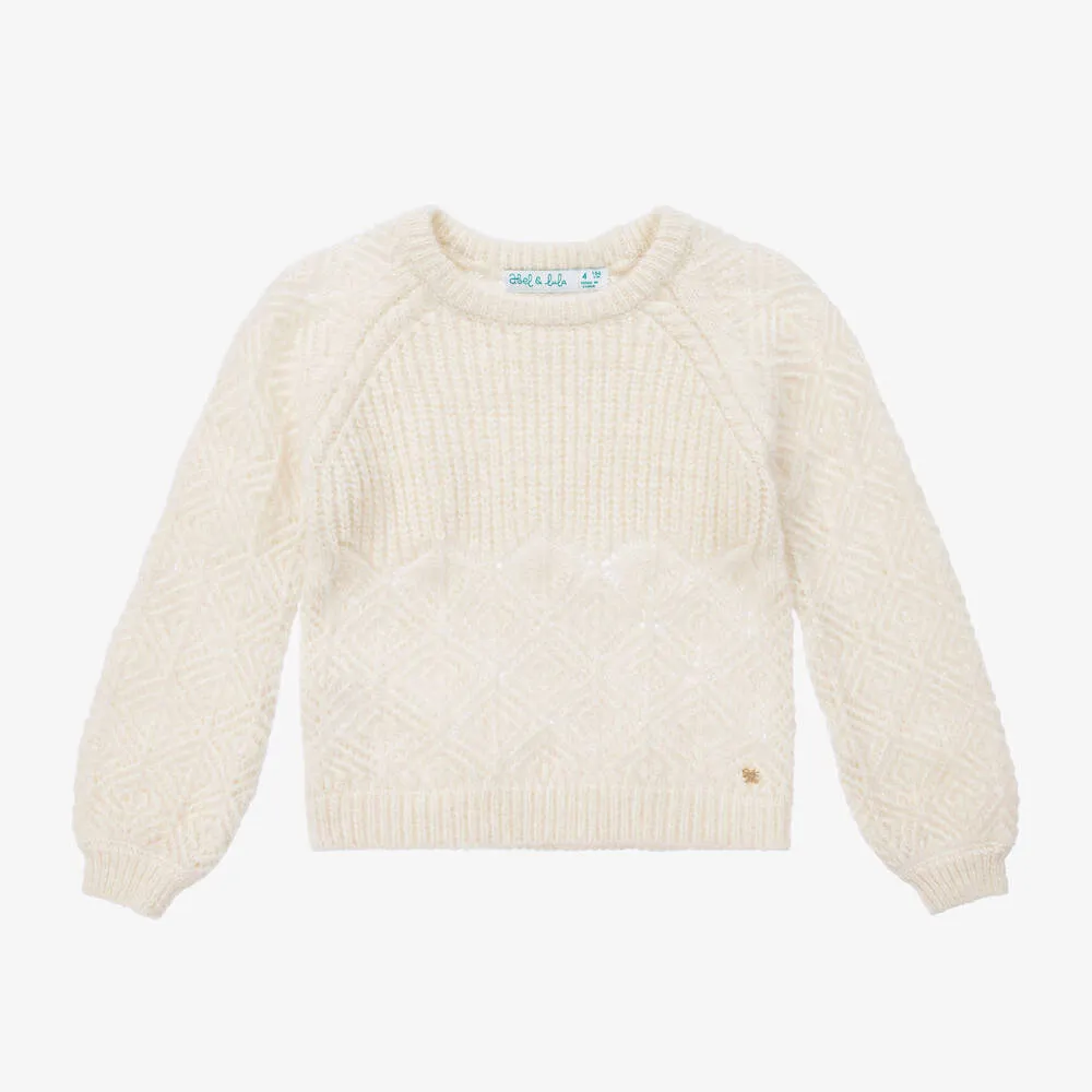 Girls Ivory Glitter Knit Sweater