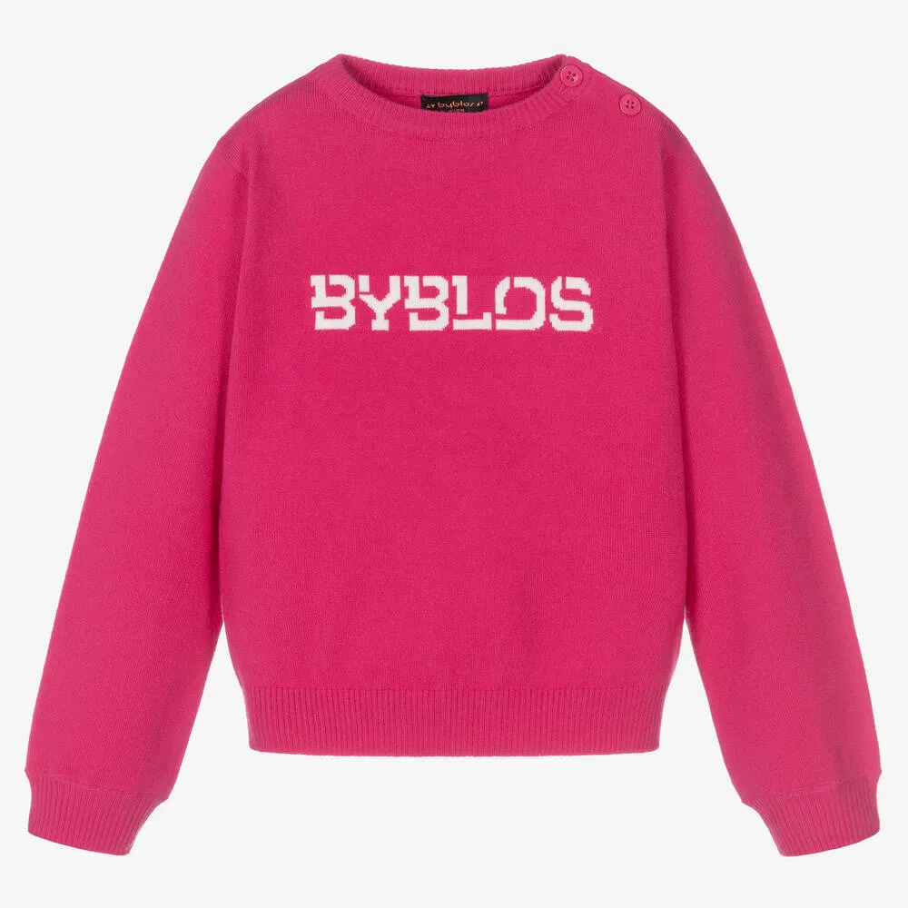 Girls Pink Knitted Logo Sweater