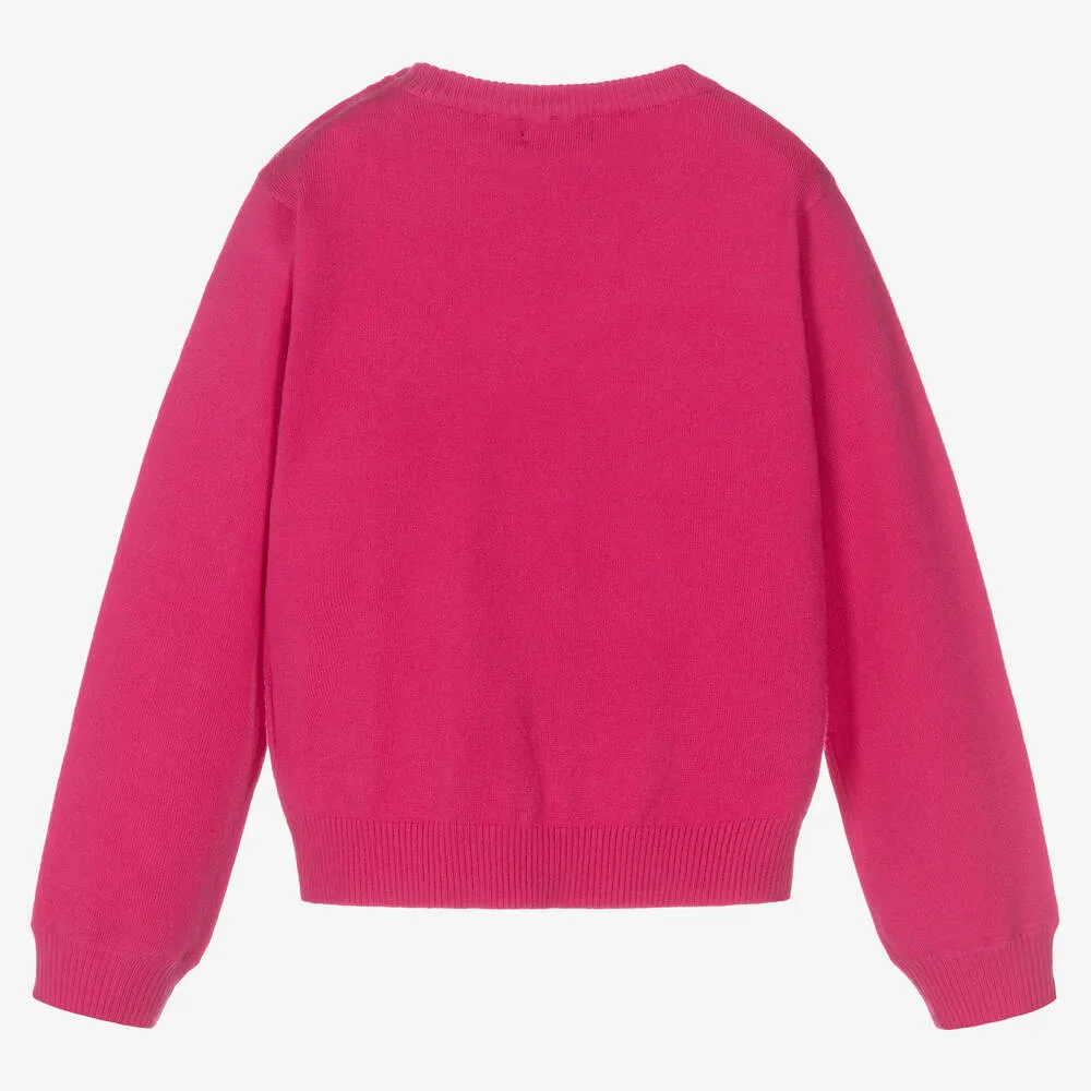 Girls Pink Knitted Logo Sweater