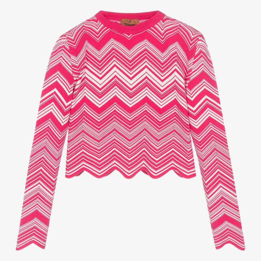 Girls Pink Knitted Zigzag Sweater