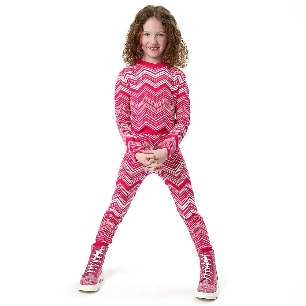 Girls Pink Knitted Zigzag Sweater