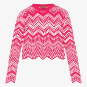 Girls Pink Knitted Zigzag Sweater