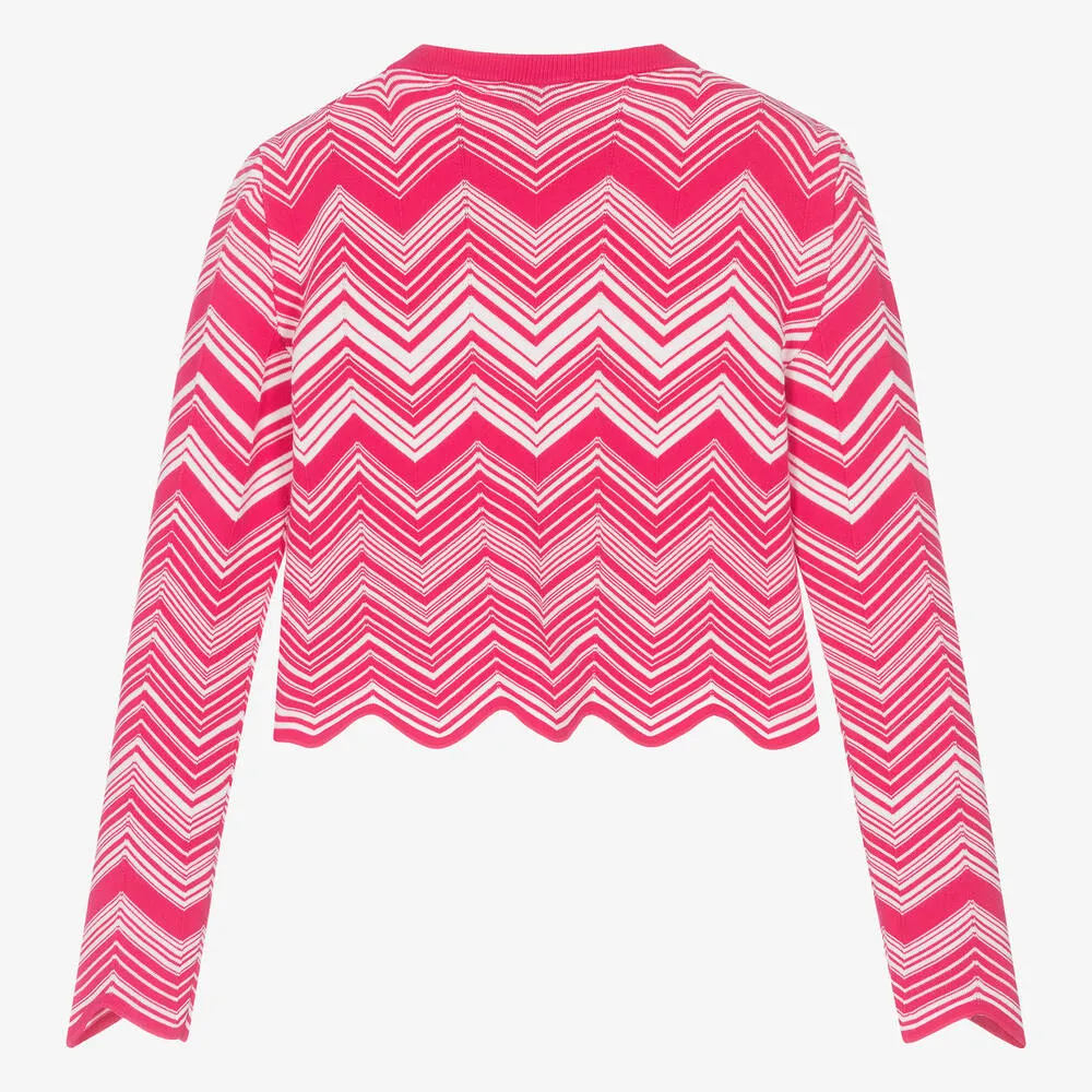 Girls Pink Knitted Zigzag Sweater