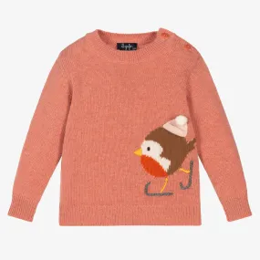 Girls Pink Wool Robin Sweater