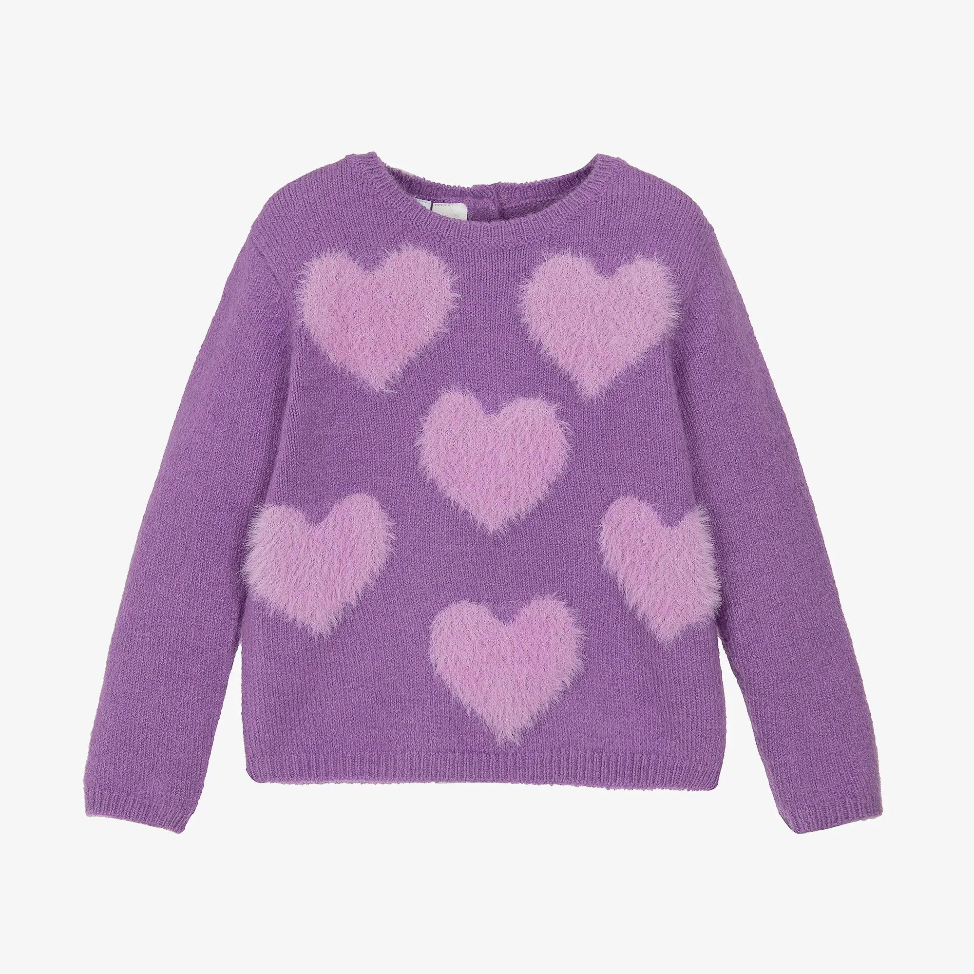 Girls Purple Fluffy Hearts Sweater