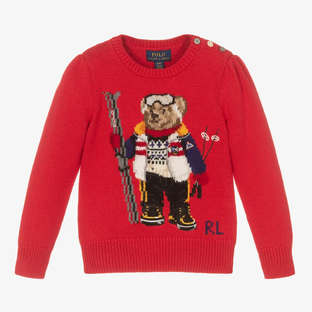 Girls Red Knitted Bear Sweater