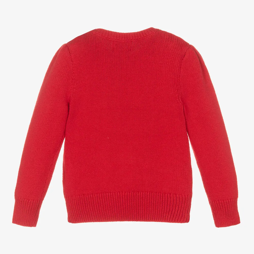 Girls Red Knitted Bear Sweater