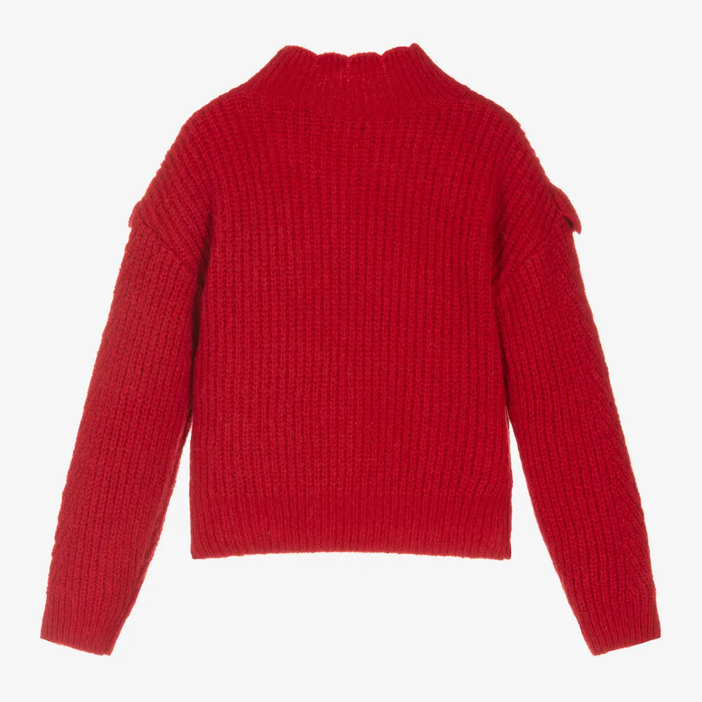 Girls Red Wool Blend Sweater