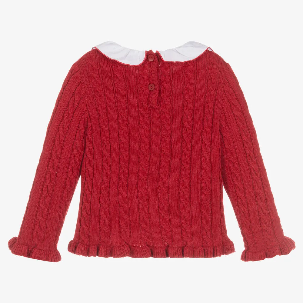 Girls Red Wool Cable Sweater  