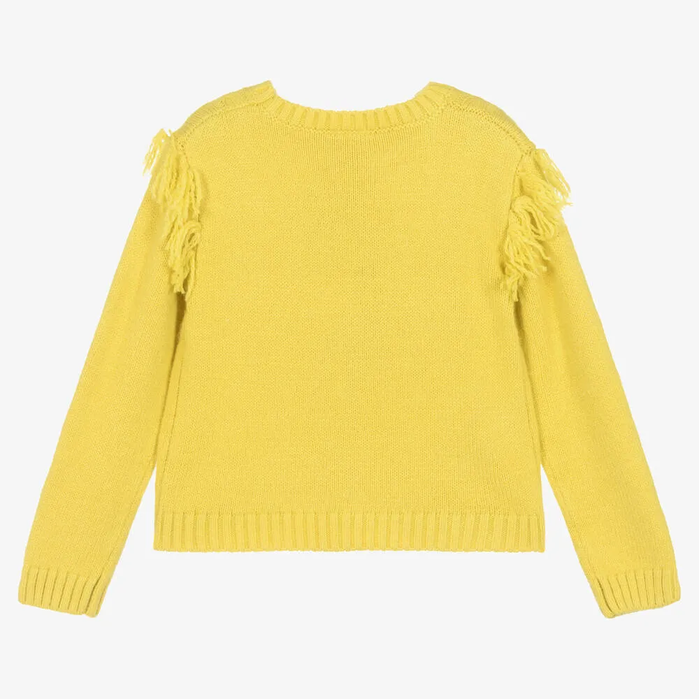 Girls Yellow Knitted Tassel Sweater