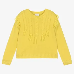 Girls Yellow Knitted Tassel Sweater