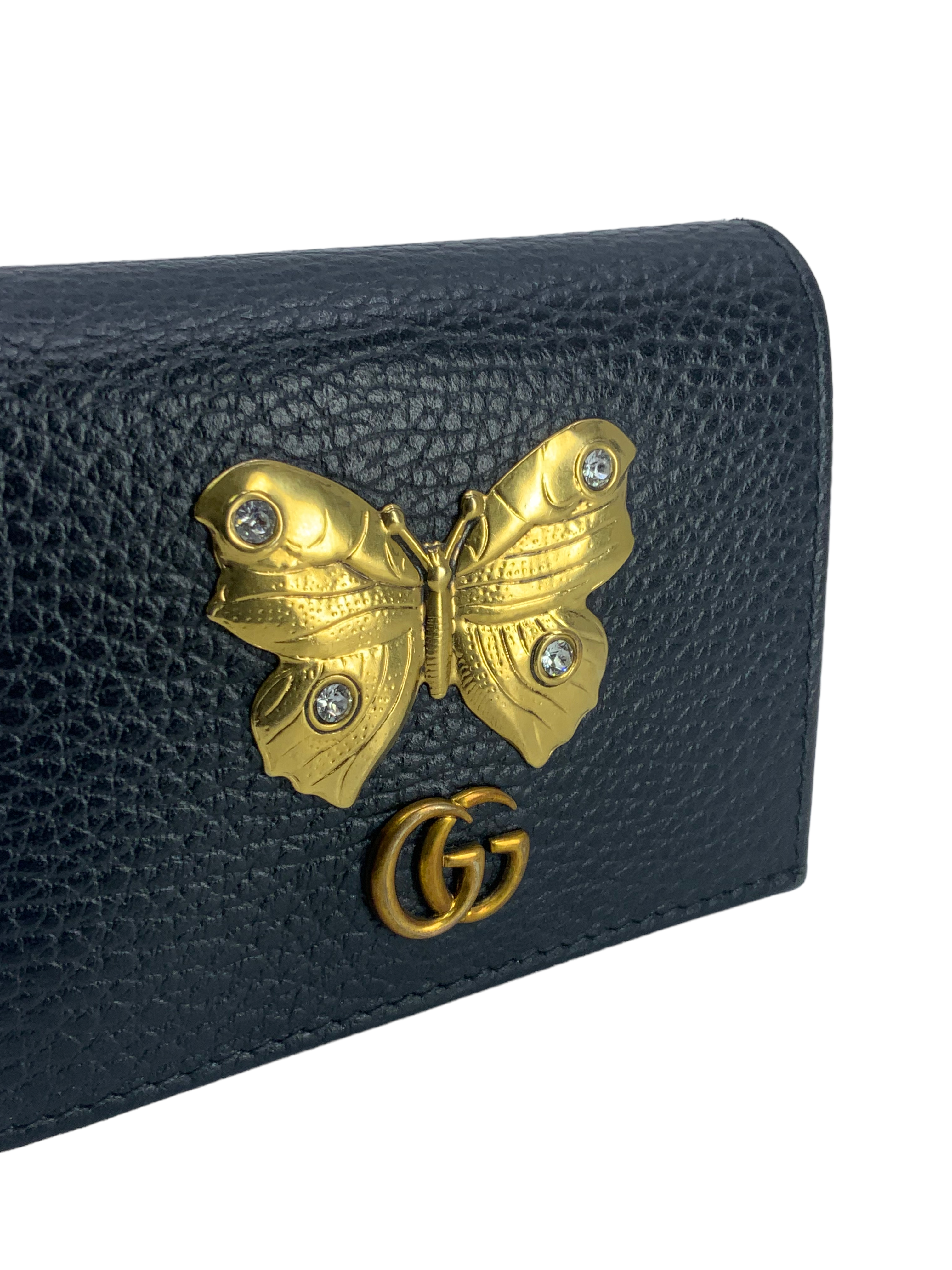 GUCCI Leather GG Marmont Butterfly Compact Wallet