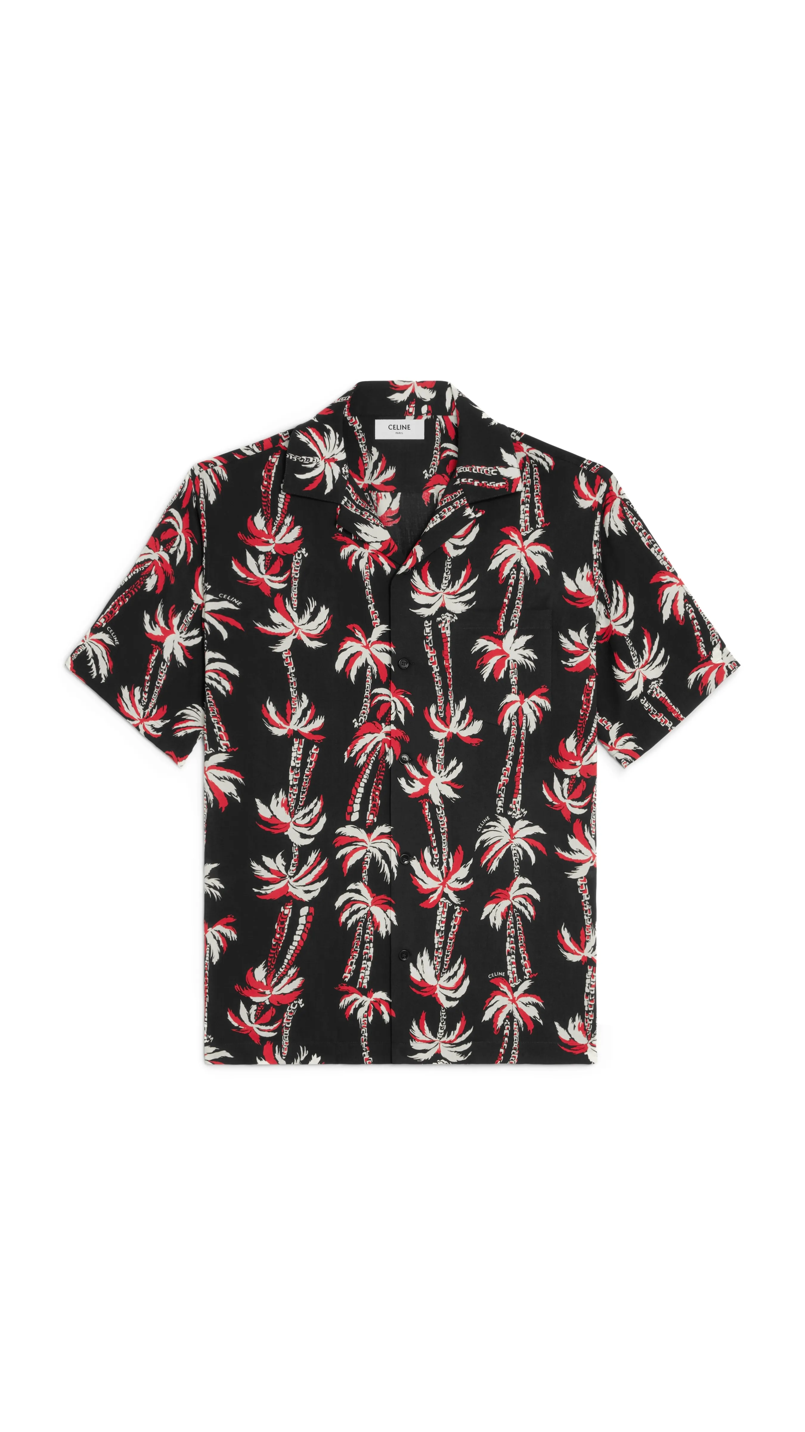 Hawaiian Shirt in Printed Viscose - Black/Red/Ecru