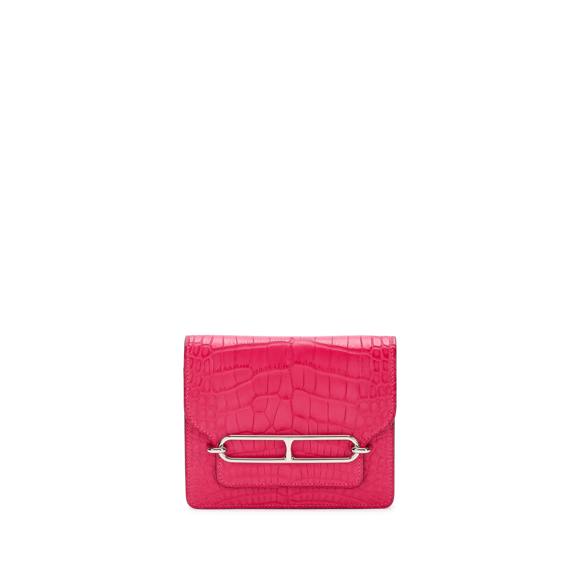 Hermès Rose Mexico Matte Alligator Roulis Slim Wallet Palladium Hardware, 2021