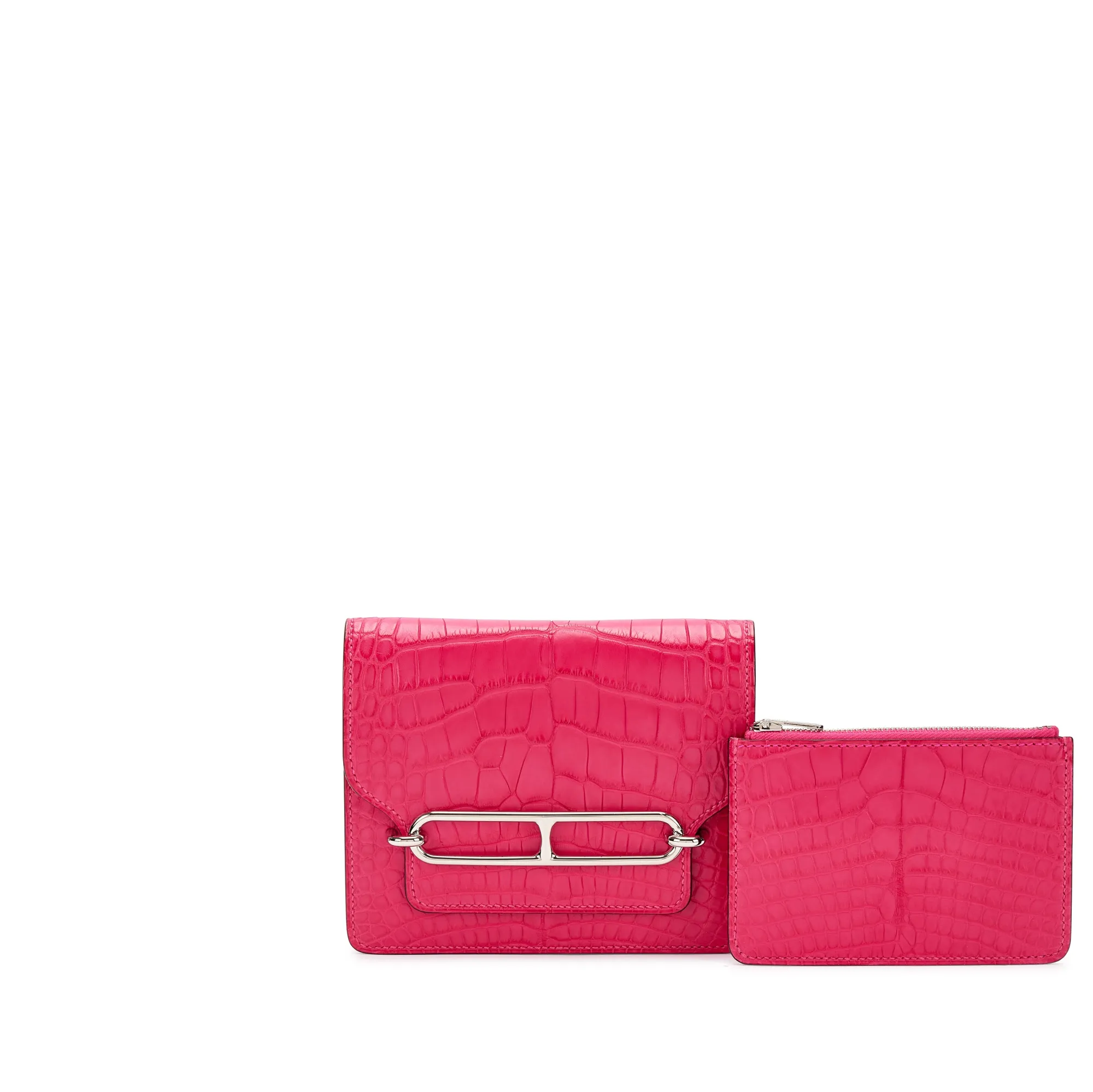 Hermès Rose Mexico Matte Alligator Roulis Slim Wallet Palladium Hardware, 2021