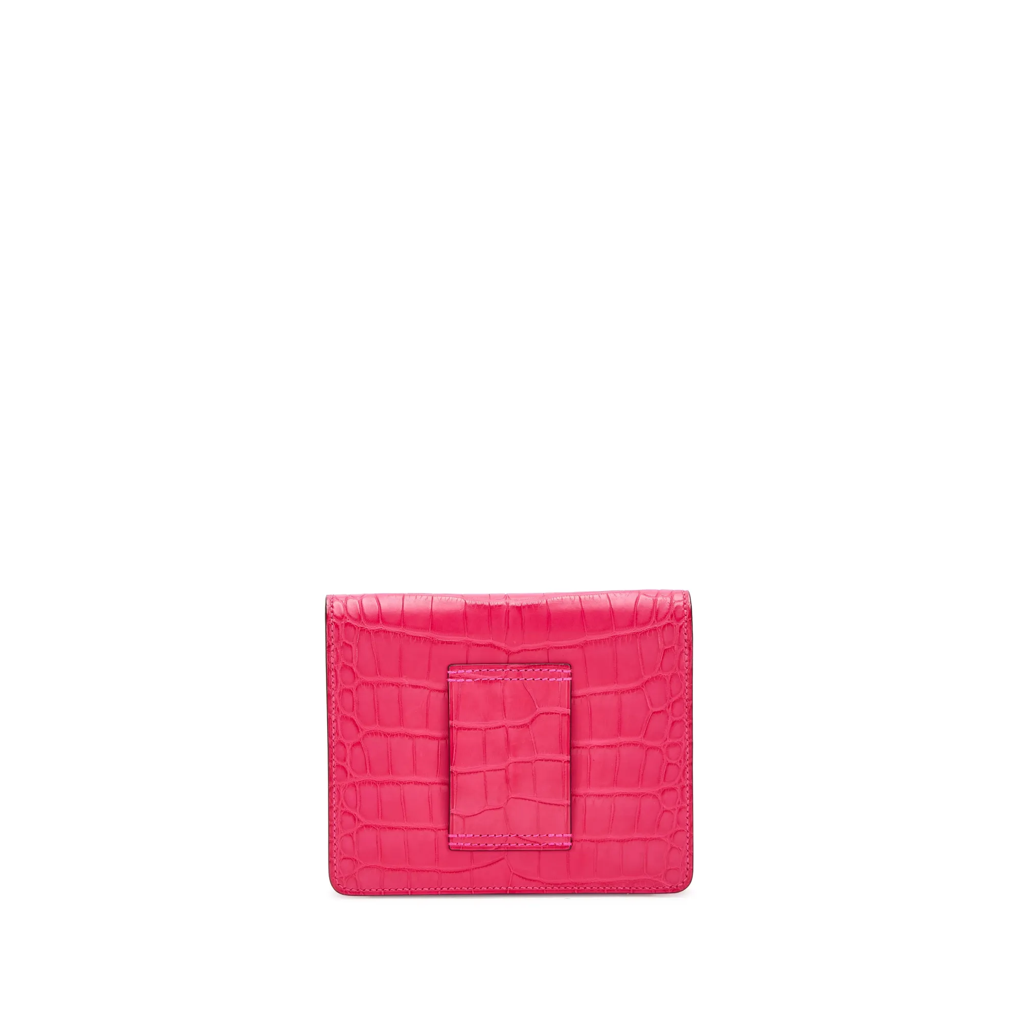 Hermès Rose Mexico Matte Alligator Roulis Slim Wallet Palladium Hardware, 2021