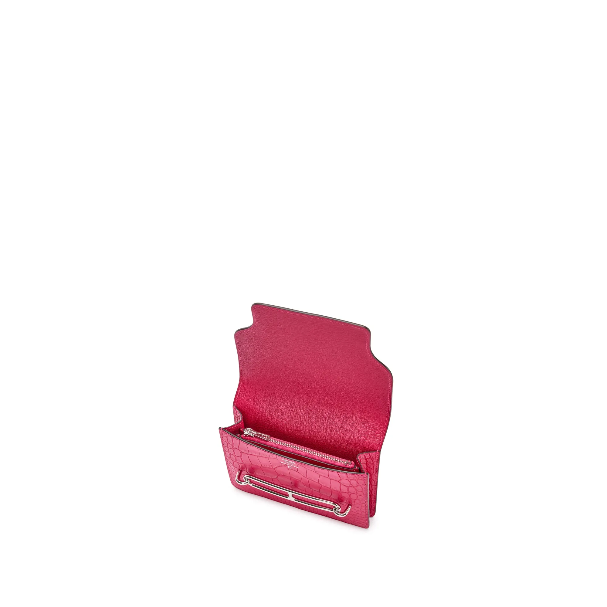 Hermès Rose Mexico Matte Alligator Roulis Slim Wallet Palladium Hardware, 2021