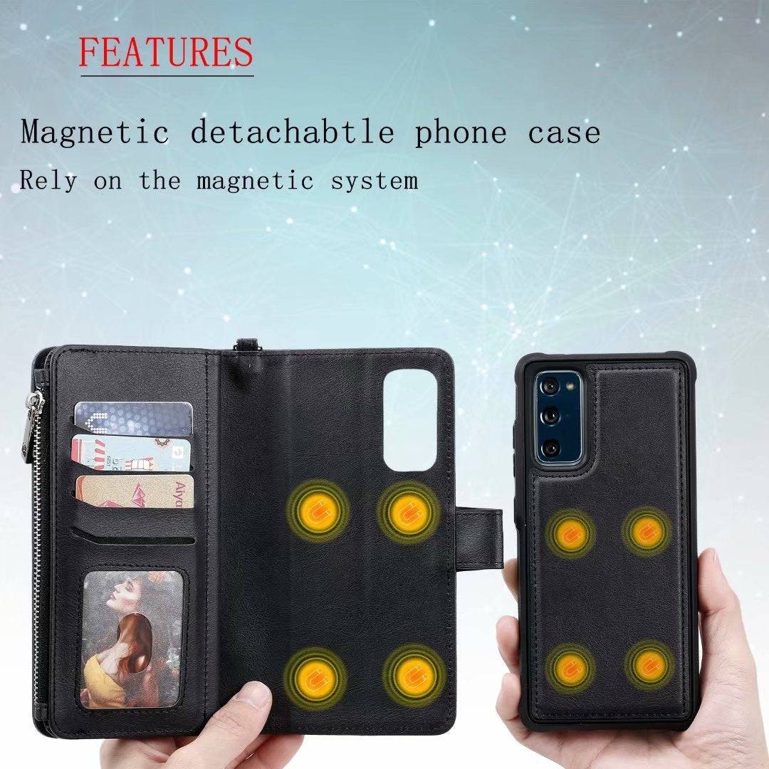 High-quality Split Magnetic 2-in-1 Zipper Wallet Case For Samsung