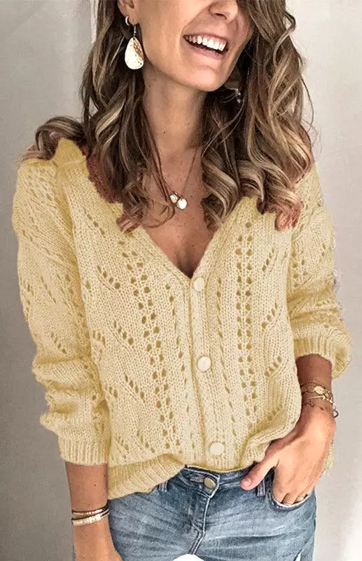 Holes Pattern Women Cardigan Sweater