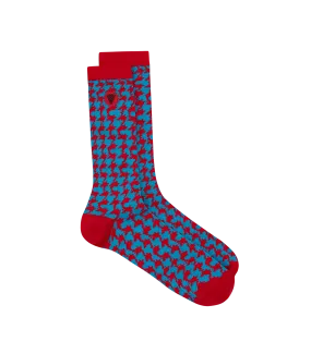 HOUNDSTOOTH SOCKS - BLUE/RED