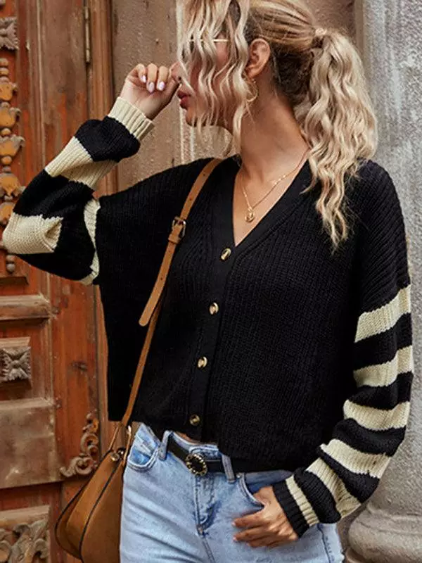 Knitted Striped Women Cardigan Sweater