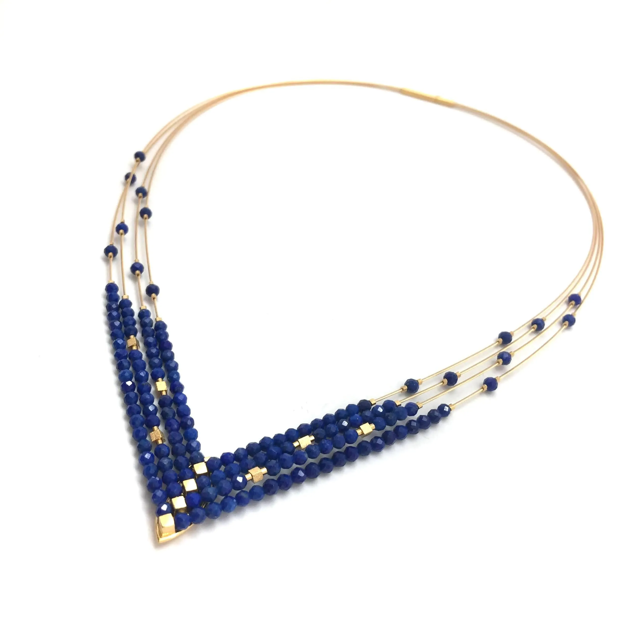 Lapis and Gold 'V' Necklace