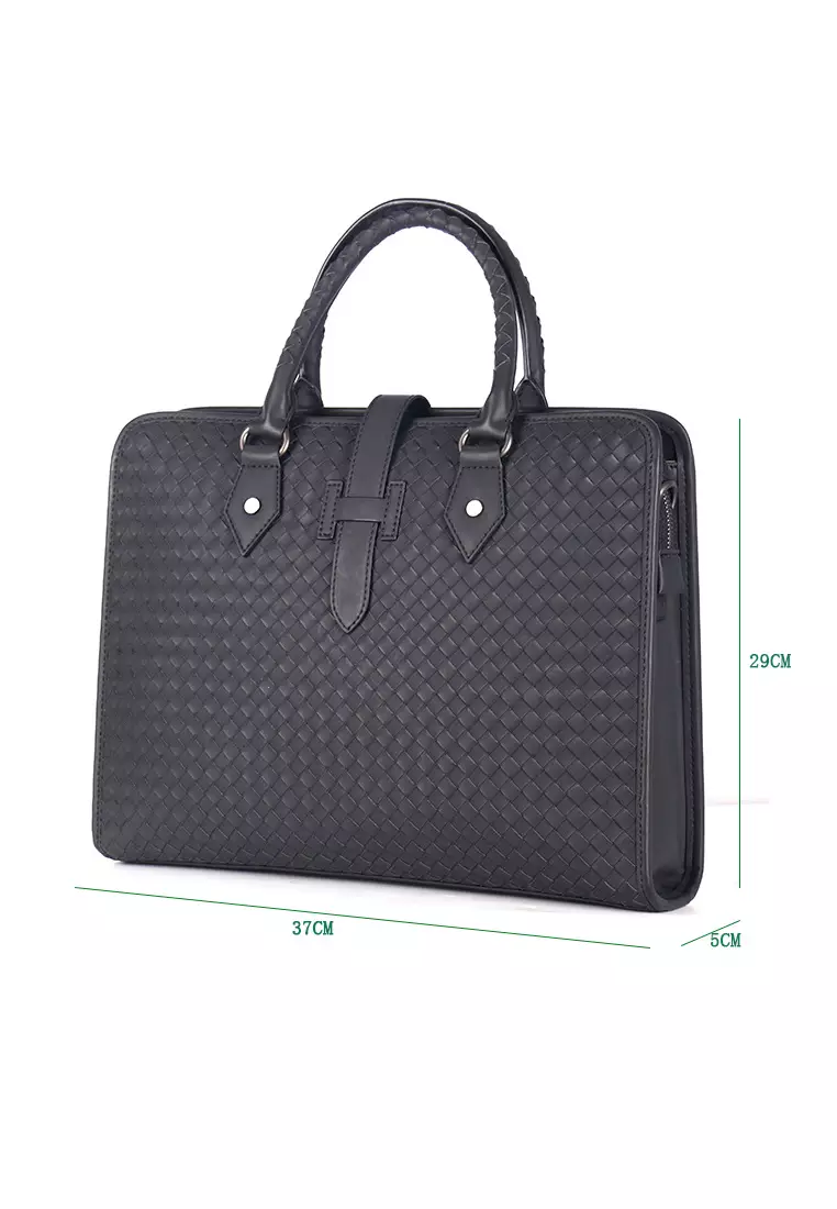 Lara Men's Cow Leather Handmade Weave Laptop Bags Briefcases