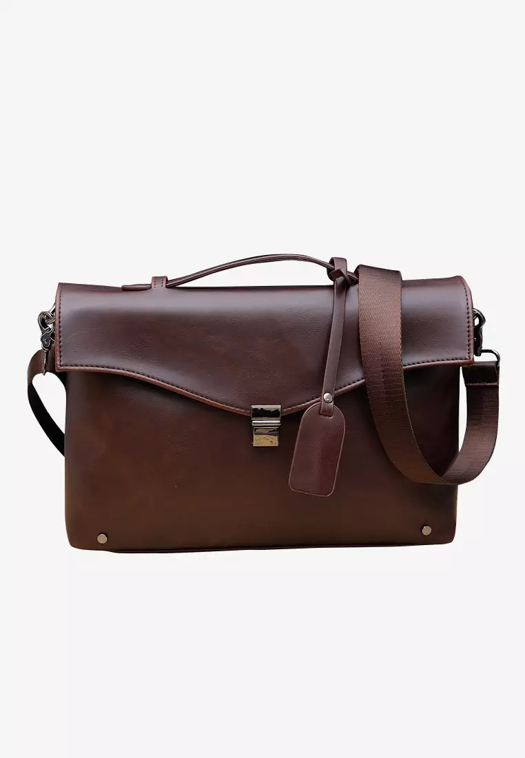 Lara Plain Handle Briefcases With A Strap - Brown