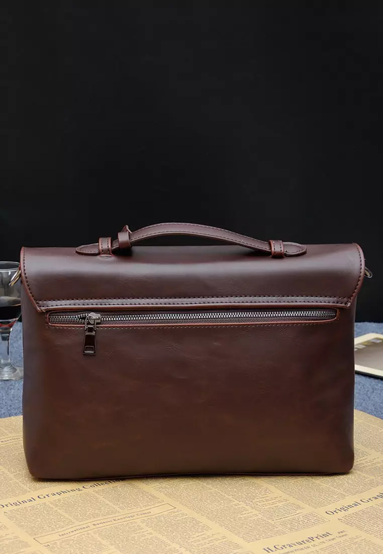 Lara Plain Handle Briefcases With A Strap - Brown