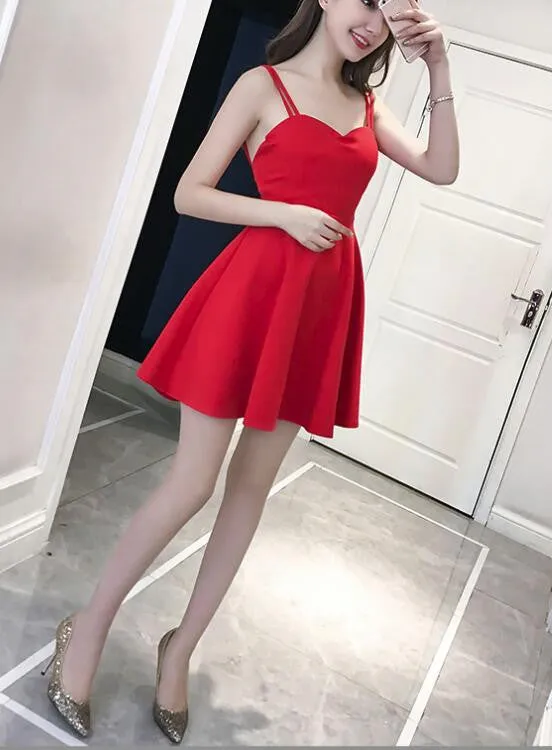 Lovely Mini Women Straps Sexy Party Dress in Stock, Red Women Dress, Mini Dress