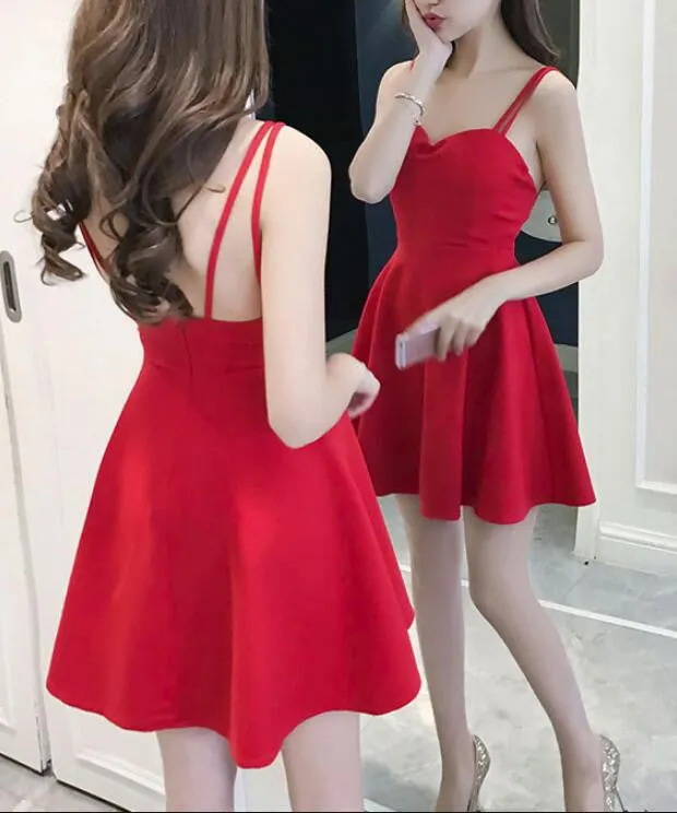 Lovely Mini Women Straps Sexy Party Dress in Stock, Red Women Dress, Mini Dress